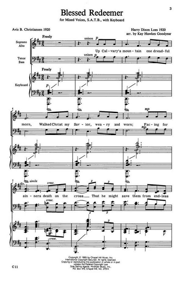 Harry Dixon Loes, Blessed Redeemer&nbsp;&nbsp;SATB and Keyboard&nbsp;&nbsp;Chorpartitur