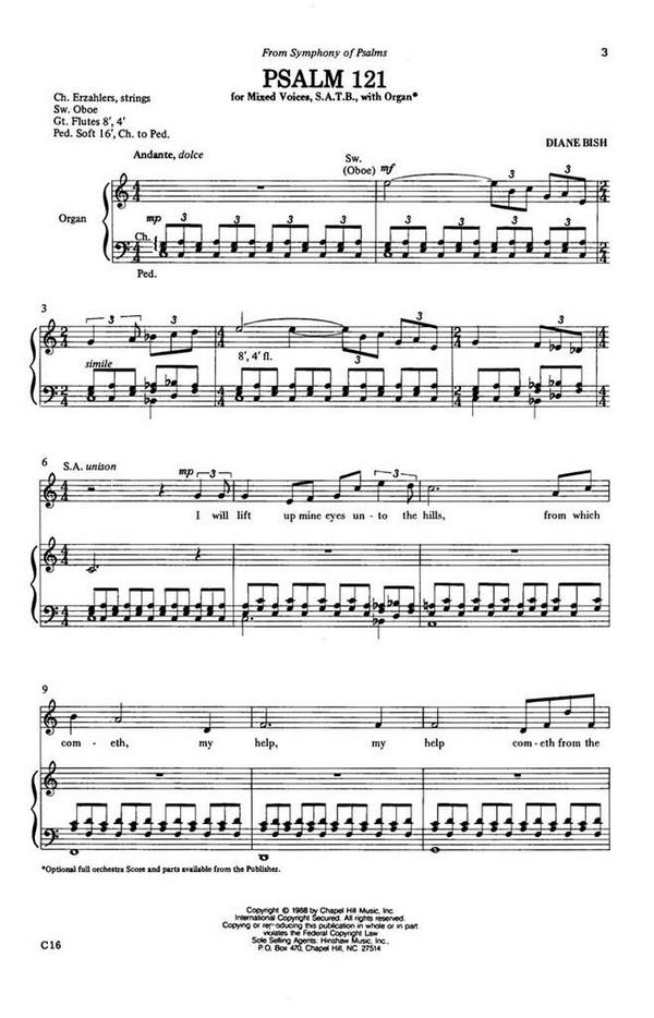 Diane Bish, Psalm 121&nbsp;&nbsp;SATB and Organ&nbsp;&nbsp;Chorpartitur