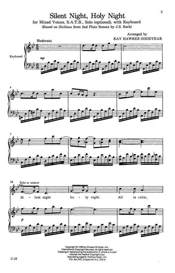 Franz Xaver Gruber, Silent Night, Holy Night&nbsp;&nbsp;SATB, Optional Solo, Keyboard&nbsp;&nbsp;Chorpartitur