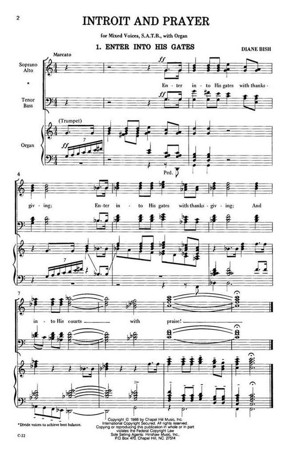 Diane Bish, Introit And Prayer&nbsp;&nbsp;SATB and Organ&nbsp;&nbsp;Chorpartitur