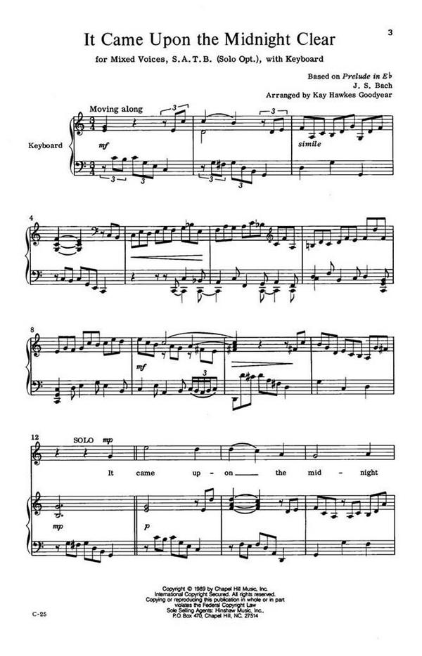 Johann Sebastian Bach, It Came Upon The Midnight Clear&nbsp;&nbsp;SATB, Optional Solo, Keyboard&nbsp;&nbsp;Chorpartitur