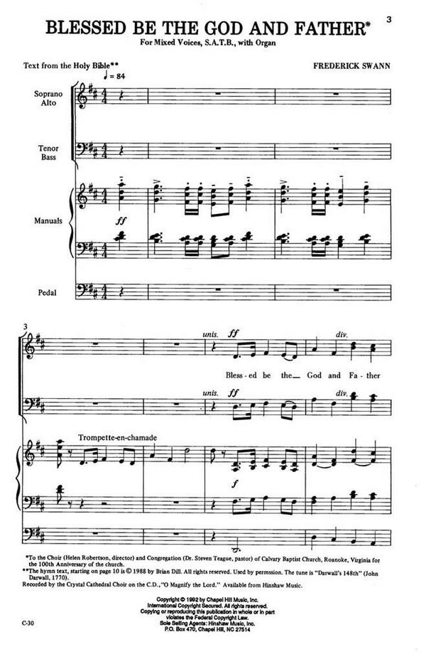 Frederick Swann, Blessed Be The God And Father&nbsp;&nbsp;SATB and Organ&nbsp;&nbsp;Chorpartitur