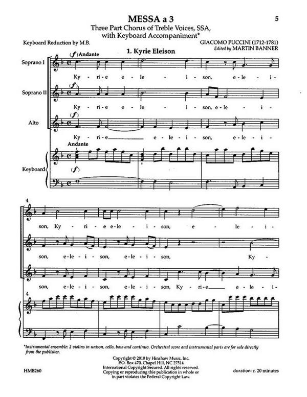 Giacomo Puccini, Messa A 3&nbsp;&nbsp;Keyboard&nbsp;&nbsp;Chorpartitur