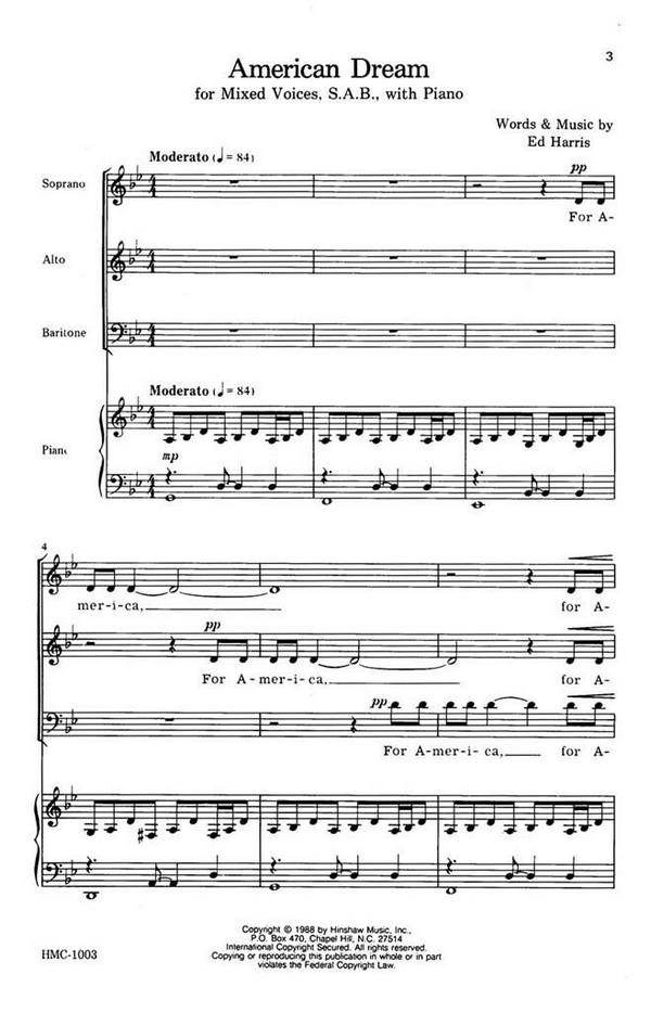 Ed Harris, American Dream&nbsp;&nbsp;SAB, Piano&nbsp;&nbsp;Chorpartitur