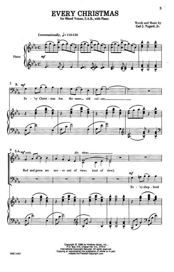 Carl Nygard, Every Christmas&nbsp;&nbsp;SAB, Piano&nbsp;&nbsp;Chorpartitur