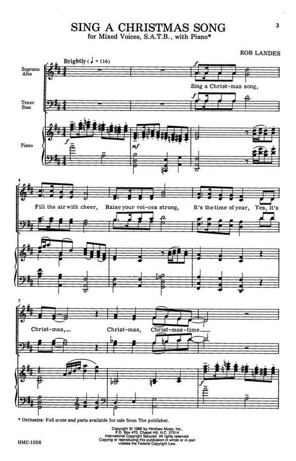 Rob Landes, Sing A Christmas Song&nbsp;&nbsp;SATB, Piano&nbsp;&nbsp;Chorpartitur