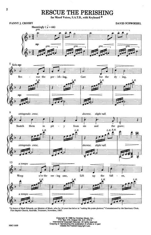 David Schwoebel, Rescue The Perishing&nbsp;&nbsp;SATB and Keyboard&nbsp;&nbsp;Chorpartitur