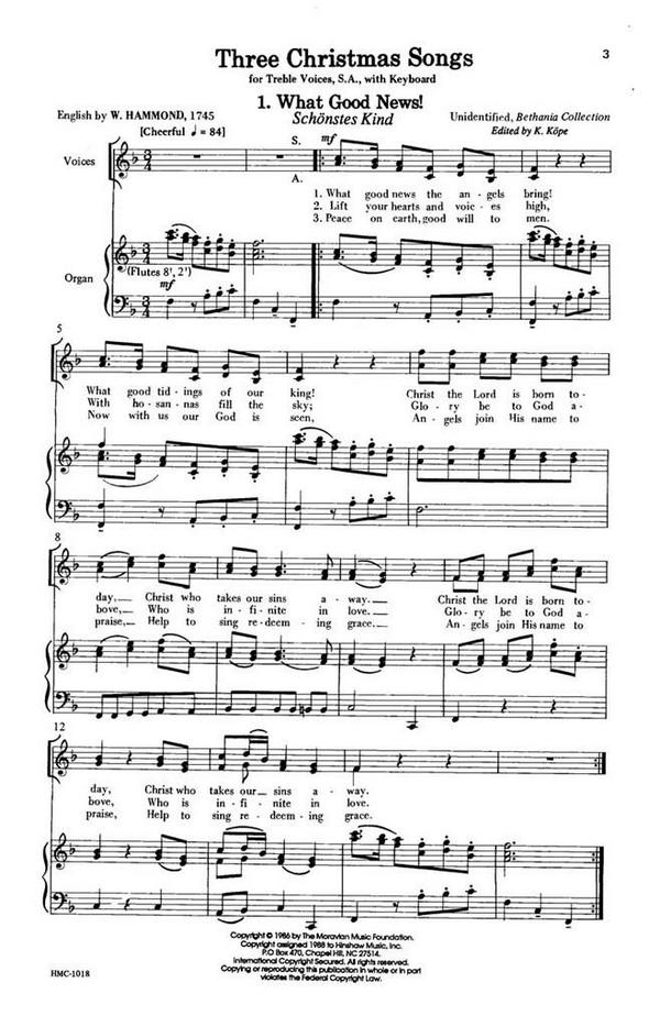 Three Christmas Songs&nbsp;&nbsp;SA,&nbsp;&nbsp;Chorpartitur