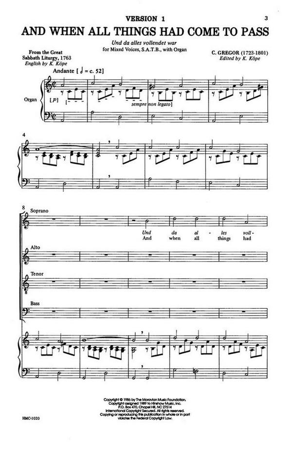 C. Gregor, And When All Things Had Come To Pass&nbsp;&nbsp;SATB and Keyboard&nbsp;&nbsp;Chorpartitur