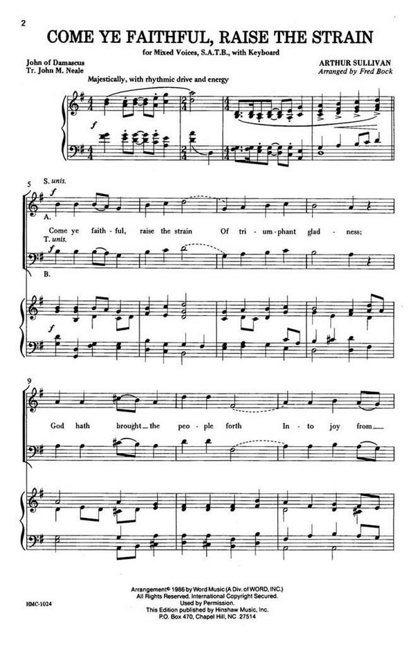 Arthur Sullivan, Come Ye Faithful, Raise The Strain  SATB and Keyboard  Chorpartitur