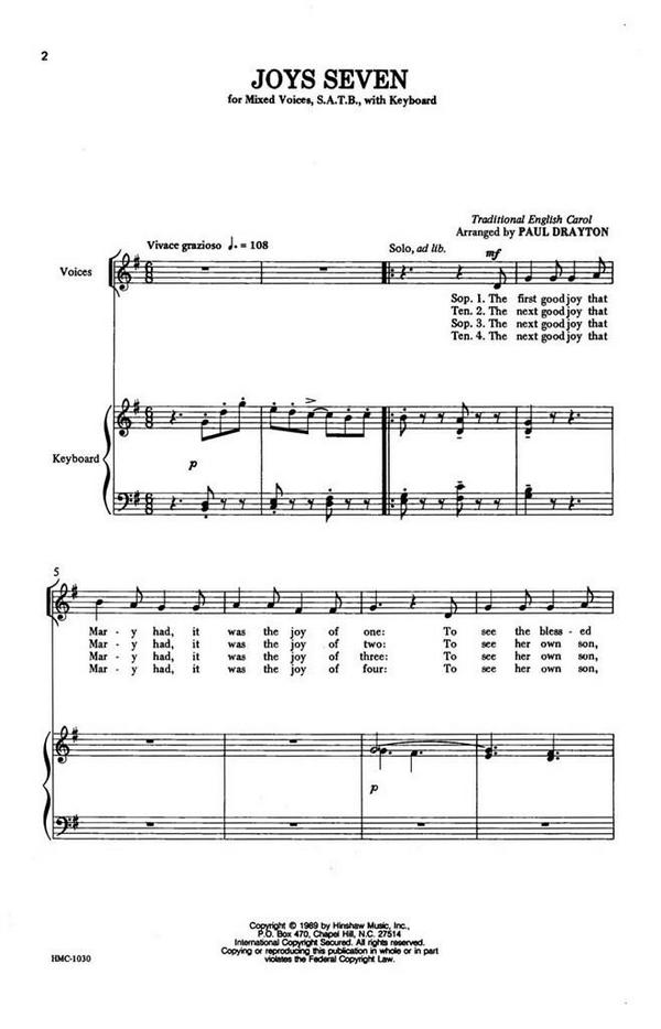 Joys Seven&nbsp;&nbsp;SATB and Keyboard&nbsp;&nbsp;Chorpartitur