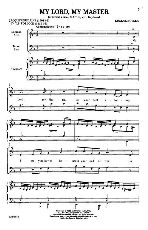 Eugene Butler, My Lord, My Master&nbsp;&nbsp;SATB and Keyboard&nbsp;&nbsp;Chorpartitur
