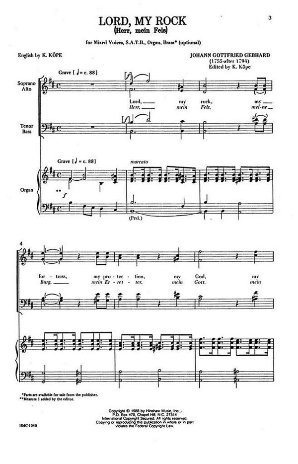 Johann Gottfried Gebhard, Lord My Rock&nbsp;&nbsp;SATB and Organ&nbsp;&nbsp;Chorpartitur