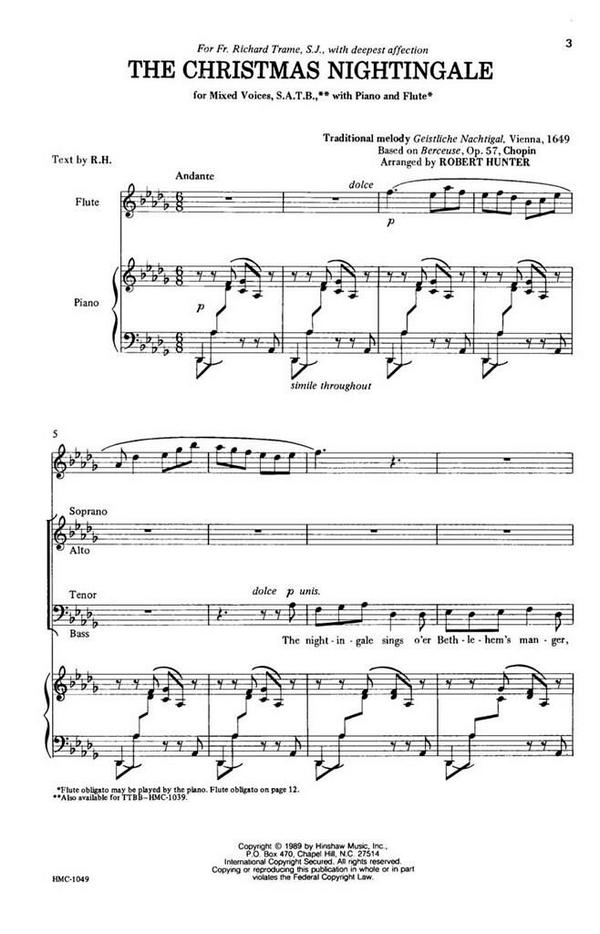 The Christmas Nightingale&nbsp;&nbsp;SATB, Piano Or Flute&nbsp;&nbsp;Chorpartitur