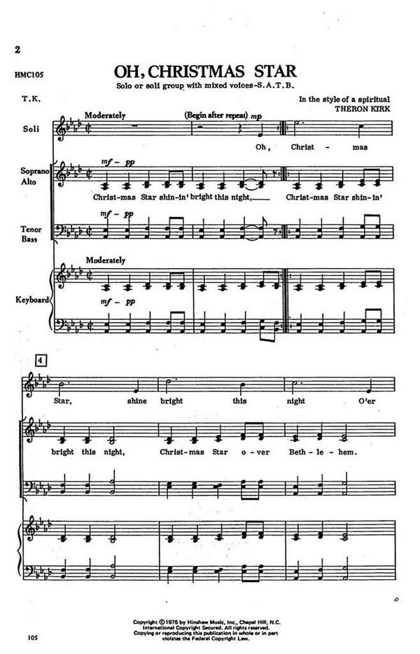 Theron Kirk, Oh, Christmas Star&nbsp;&nbsp;SATB and Keyboard&nbsp;&nbsp;Chorpartitur