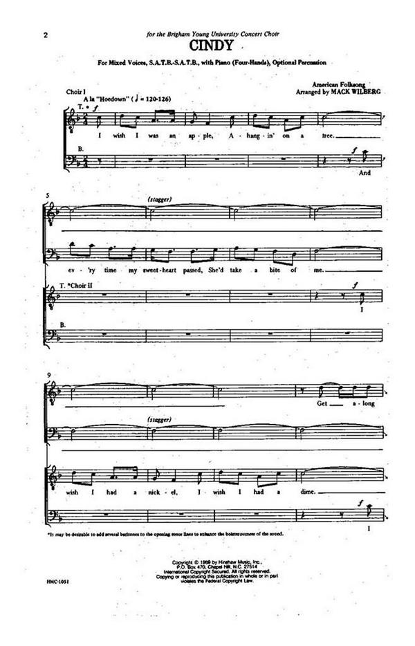 Cindy&nbsp;&nbsp;SATB - Double, Piano [Four Hands]&nbsp;&nbsp;Chorpartitur