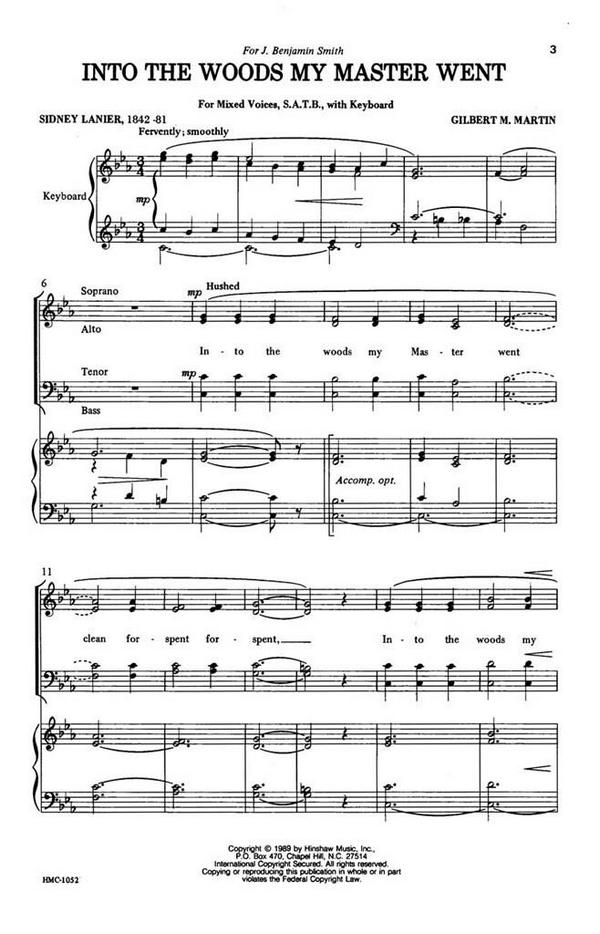 Gilbert Martin, Into The Woods My Master Went&nbsp;&nbsp;SATB and Keyboard&nbsp;&nbsp;Chorpartitur