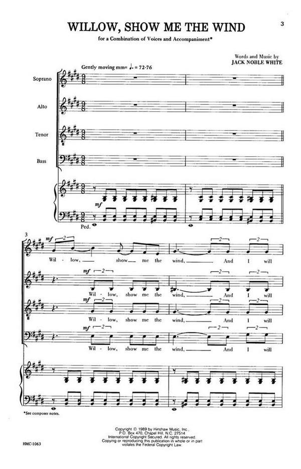 Jack White, Willow, Show Me The Wind&nbsp;&nbsp;Choral and Keyboard&nbsp;&nbsp;Chorpartitur