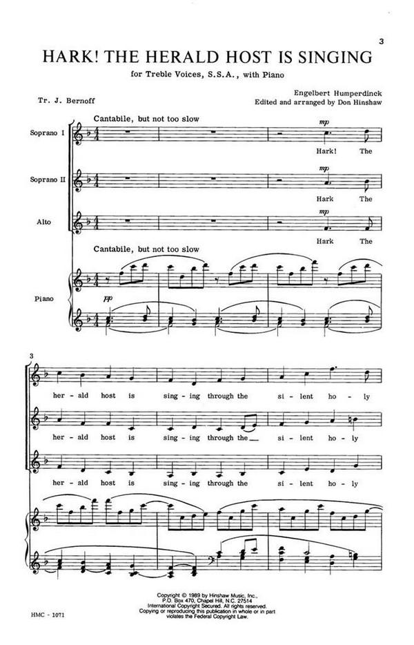 Hark! The Herald Host is singing&nbsp;&nbsp;for female chorus (SSA) and piano&nbsp;&nbsp;score