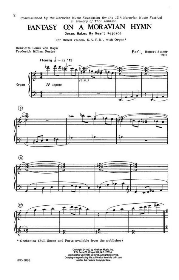 Fantasy On A Moravian Hymn&nbsp;&nbsp;SATB and Organ&nbsp;&nbsp;Chorpartitur
