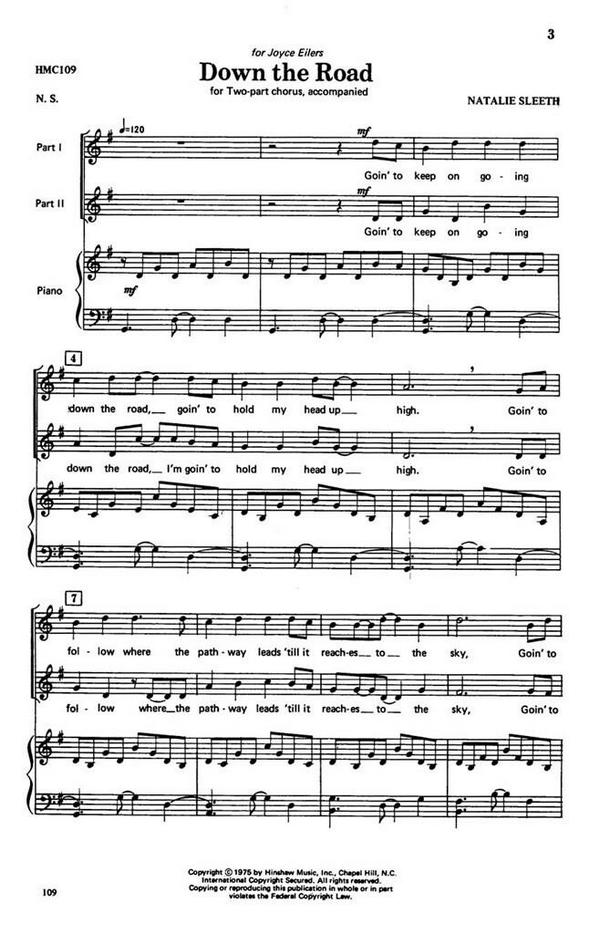 Natalie Sleeth, Down The Road&nbsp;&nbsp;2-Part Choir and Piano&nbsp;&nbsp;Chorpartitur