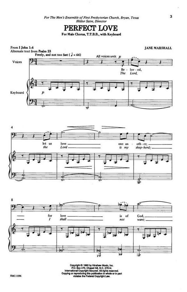 Jane Marshall, Perfect Love&nbsp;&nbsp;TTBB, Keyboard&nbsp;&nbsp;Chorpartitur