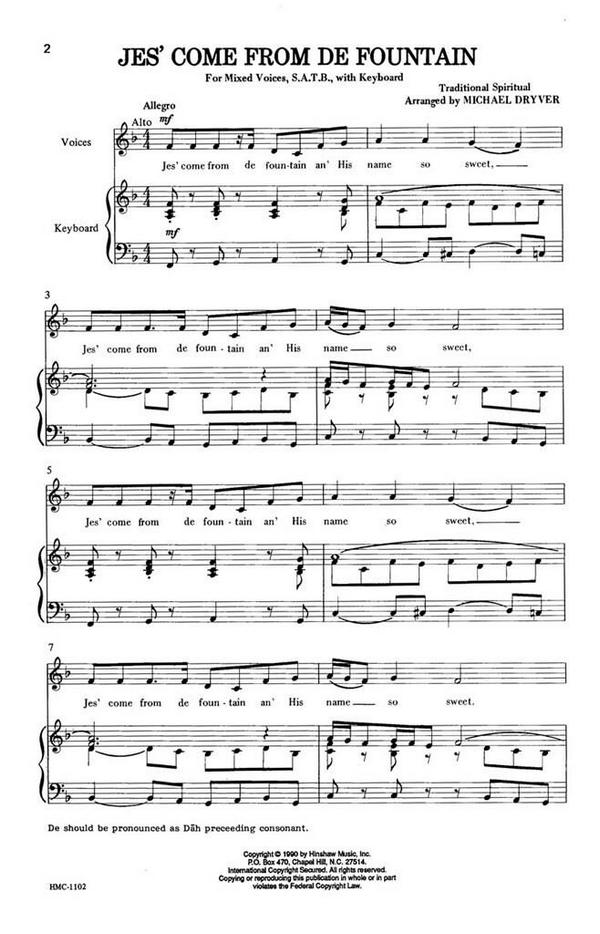 Jes' Come From De Fountain&nbsp;&nbsp;SATB and Keyboard&nbsp;&nbsp;Chorpartitur