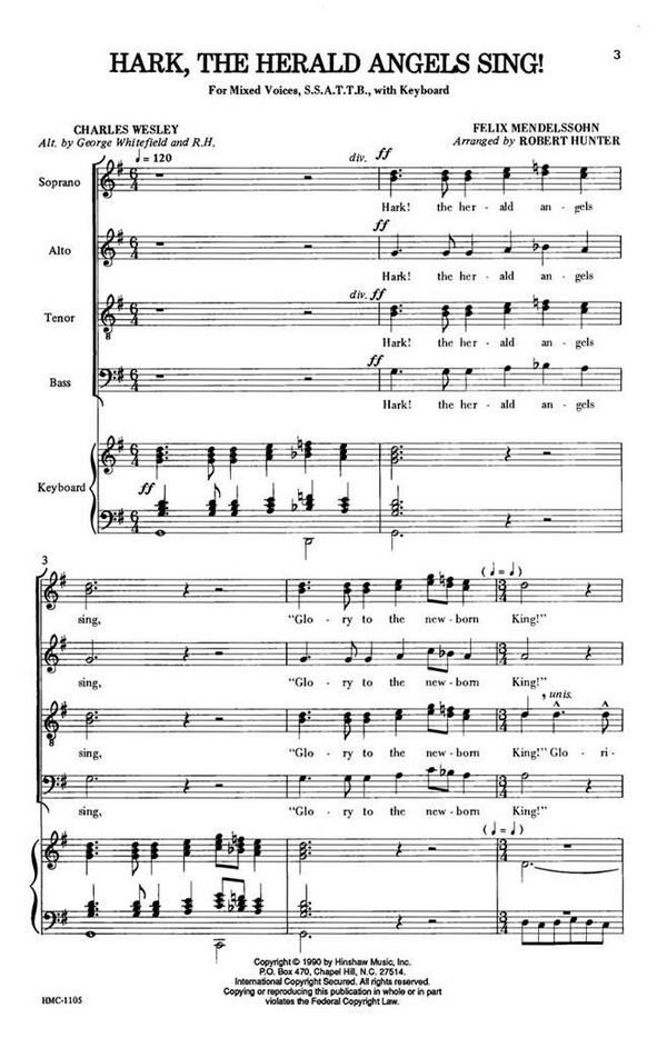 Felix Mendelssohn Bartholdy, Hark, The Herald Angels Sing!&nbsp;&nbsp;SSATTB, Keyboard&nbsp;&nbsp;Chorpartitur