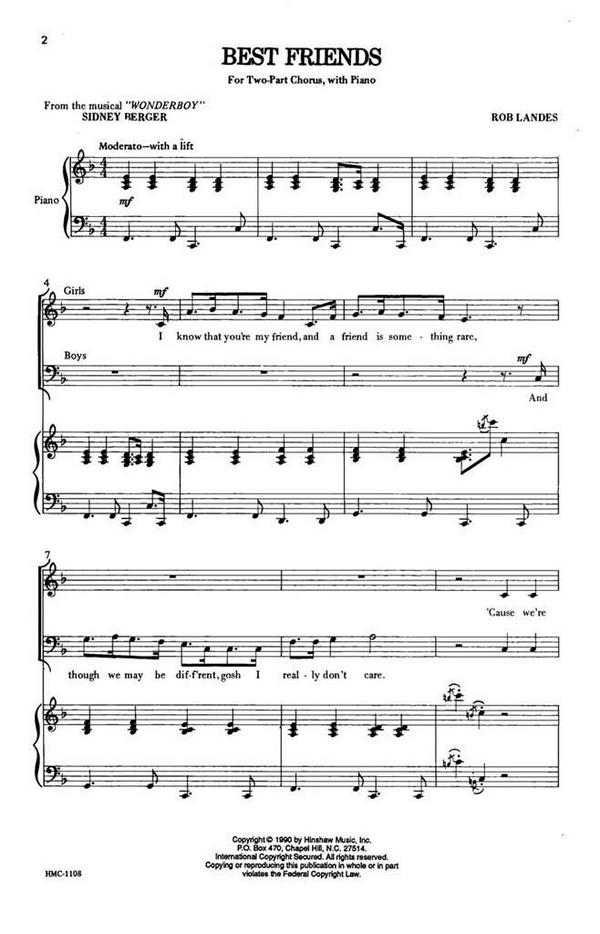 Rob Landes, Best Friends&nbsp;&nbsp;2-Part Choir and Piano&nbsp;&nbsp;Chorpartitur