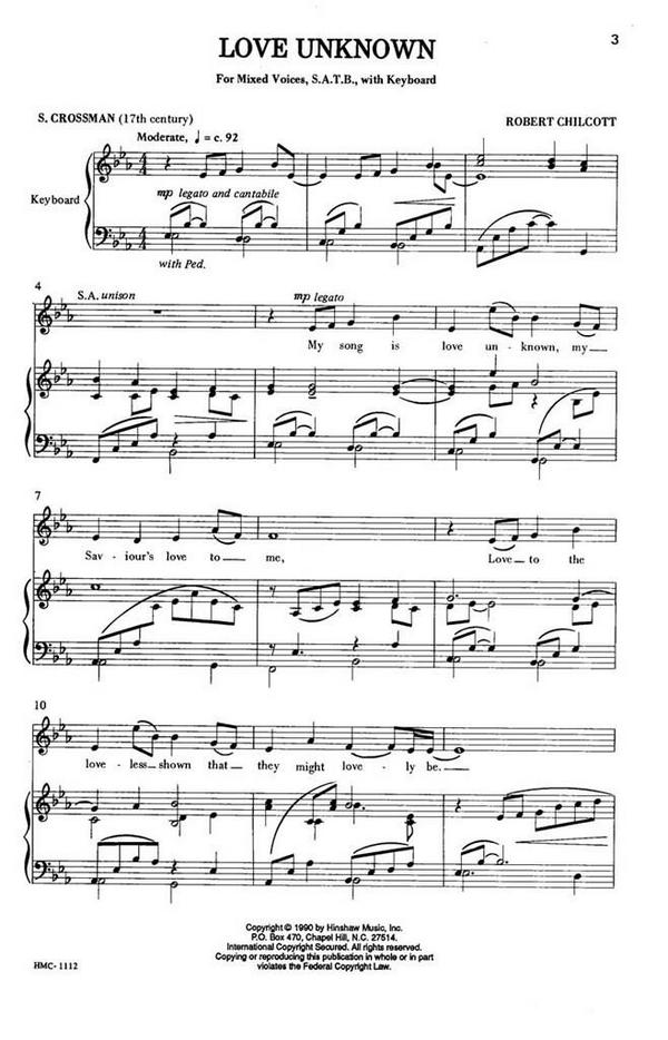 Bob Chilcott, Love Unknown&nbsp;&nbsp;SATB and Keyboard&nbsp;&nbsp;Chorpartitur