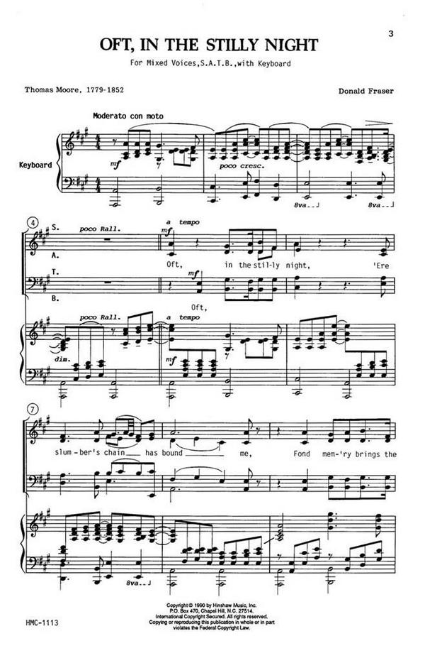 Donald Fraser, Oft In The Stilly Night&nbsp;&nbsp;SATB and Keyboard&nbsp;&nbsp;Chorpartitur