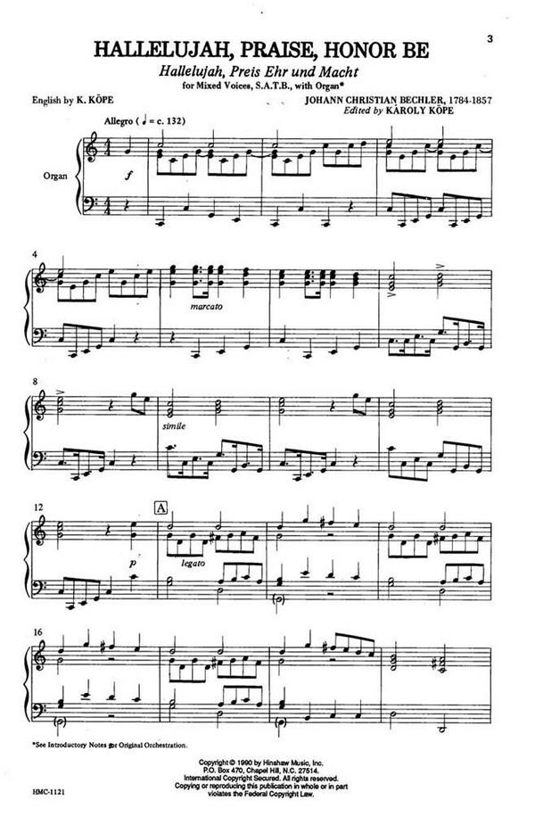 J. Bechler, Hallelujah, Praise, Honor Be&nbsp;&nbsp;SATB and Organ&nbsp;&nbsp;Chorpartitur