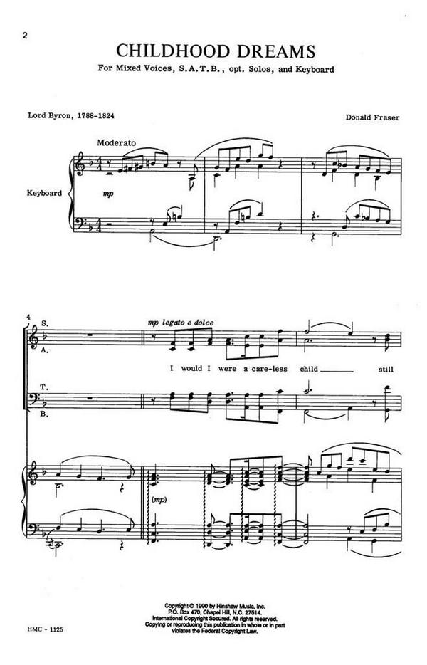 Donald Fraser, Childhood Dreams&nbsp;&nbsp;SATB, Optional Solo, Keyboard&nbsp;&nbsp;Chorpartitur