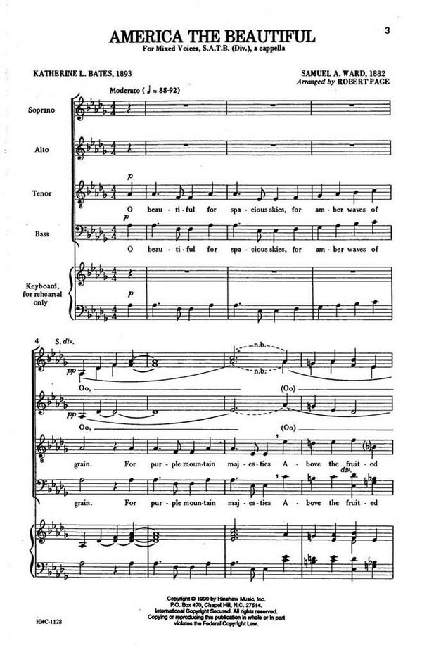 Samuel A. Ward, America The Beautiful&nbsp;&nbsp;SATB a Cappella&nbsp;&nbsp;Chorpartitur