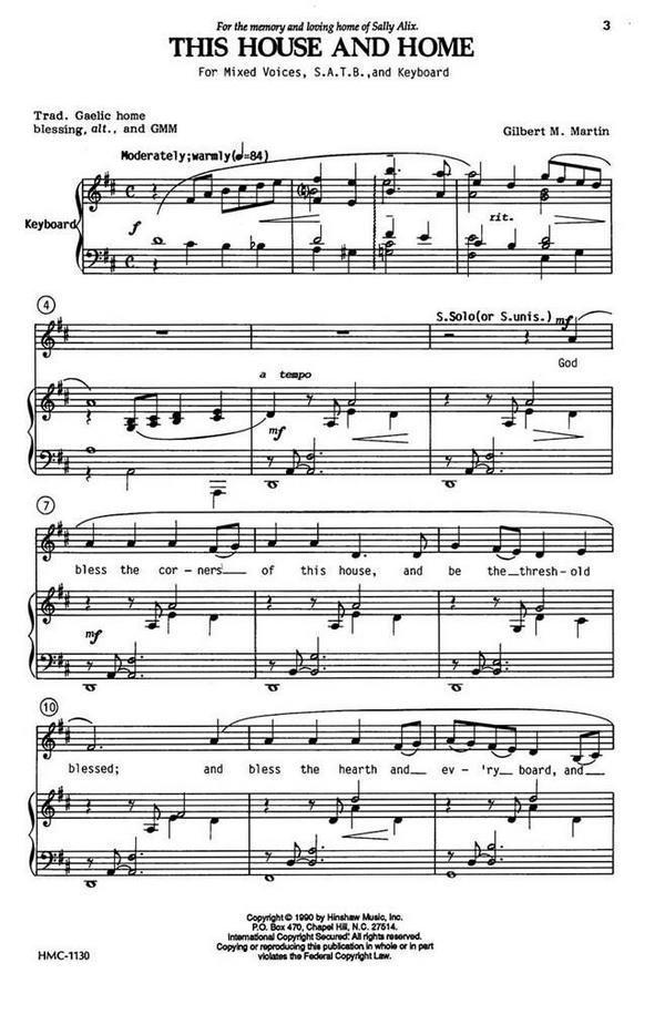 Gilbert Martin, This House And Home&nbsp;&nbsp;SATB and Keyboard&nbsp;&nbsp;Chorpartitur