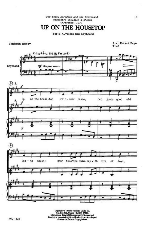 Up On The Housetop&nbsp;&nbsp;SA, Keyboard&nbsp;&nbsp;Chorpartitur