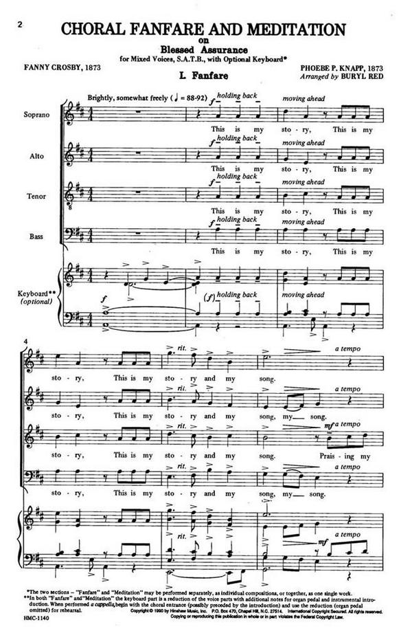 Choral Fanfare And Meditation On Blessed Assurance&nbsp;&nbsp;SATB, Keyboard Optional&nbsp;&nbsp;Chorpartitur