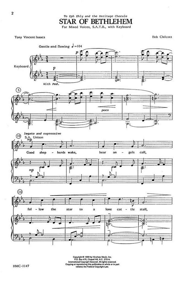 Bob Chilcott, Star Of Bethlehem&nbsp;&nbsp;SATB and Keyboard&nbsp;&nbsp;Chorpartitur