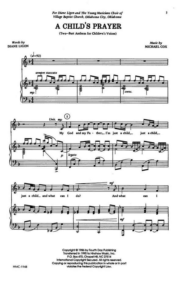 Michael Cox, A Child's Prayer&nbsp;&nbsp;2-Part Choir and Keyboard&nbsp;&nbsp;Chorpartitur