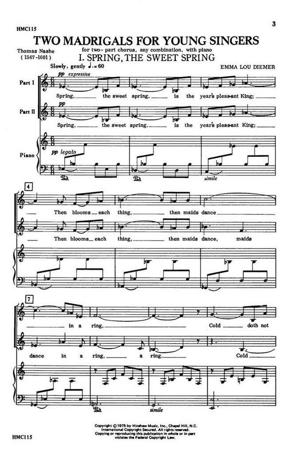 Emma Lou Diemer, Two Madrigals&nbsp;&nbsp;2-Part Choir and Piano&nbsp;&nbsp;Chorpartitur
