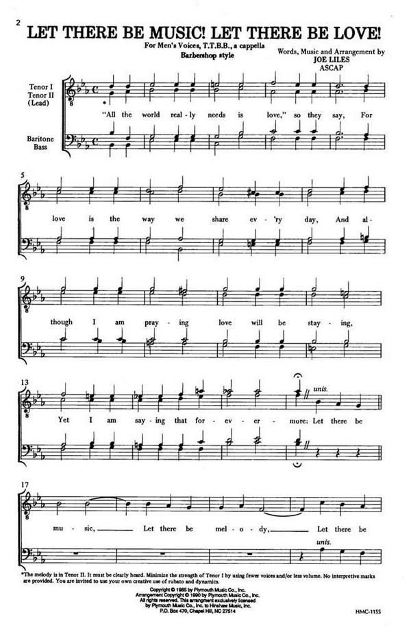 Joe Liles, Let There Be Music! Let There Be Love!&nbsp;&nbsp;TTBB a Cappella&nbsp;&nbsp;Chorpartitur