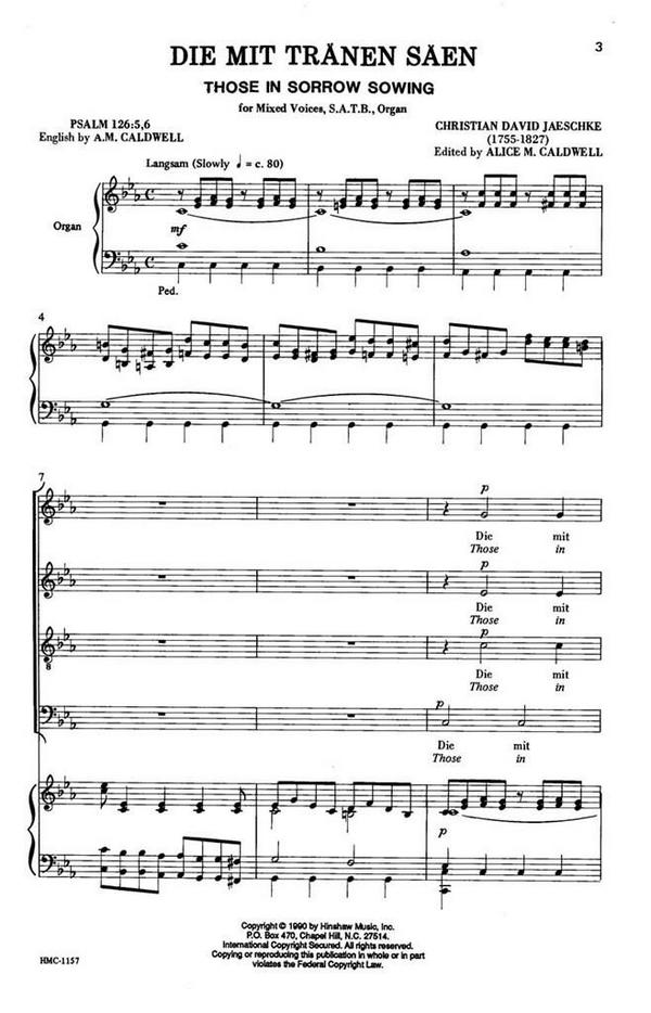 Christian David Jaeschke, Those In Sorrow Sowing&nbsp;&nbsp;&nbsp;&nbsp;Chorpartitur