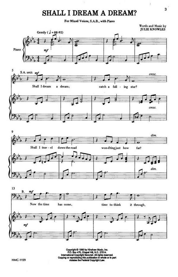 Julie Knowles, Shall I Dream A Dream&nbsp;&nbsp;SAB, Piano&nbsp;&nbsp;Chorpartitur