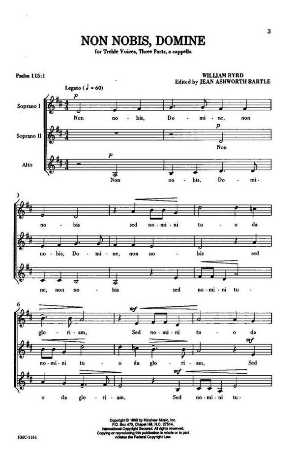 William Byrd, Non Nobis Domine&nbsp;&nbsp;SSA a Cappella&nbsp;&nbsp;Chorpartitur