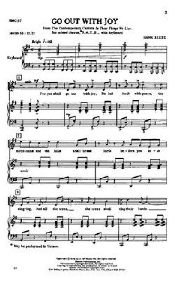 Hank Beebe, Go Out With Joy-Instr&nbsp;&nbsp;SATB or Unison, Keyboard&nbsp;&nbsp;Stimmen-Set