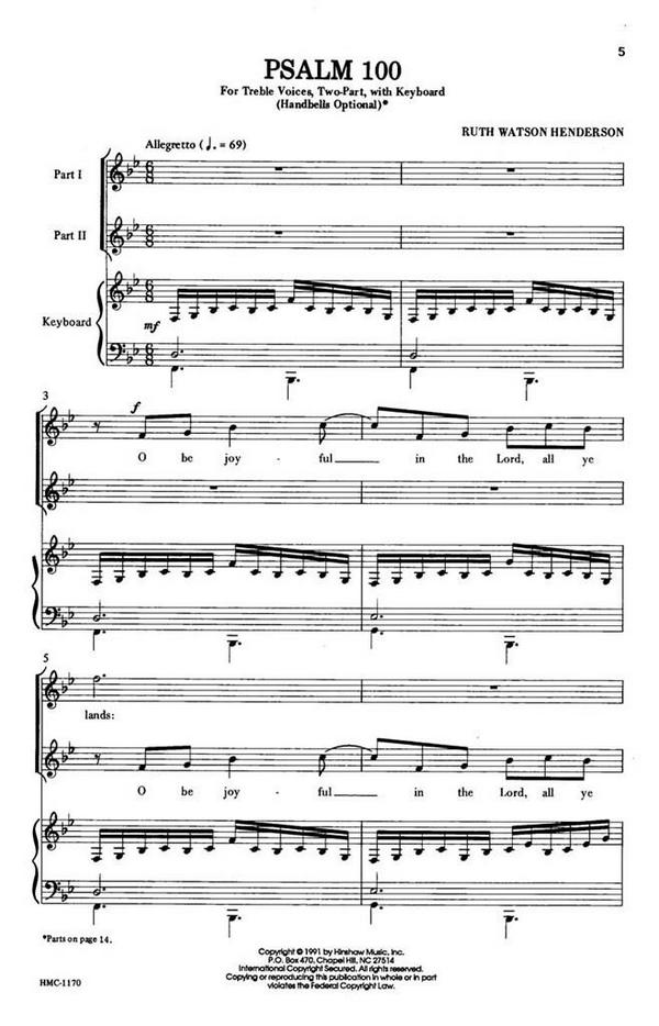 Ruth Watson Henderson, Psalm 100&nbsp;&nbsp;2-Part Choir and Keyboard&nbsp;&nbsp;Chorpartitur