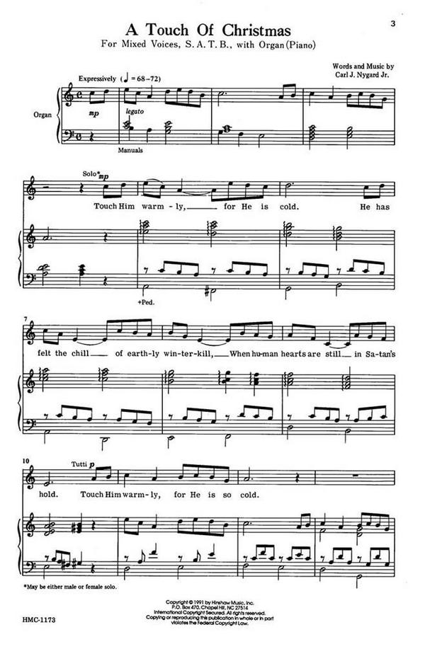 Carl Nygard, A Touch Of Christmas&nbsp;&nbsp;SATB, Medium Solo, Organ [Piano]&nbsp;&nbsp;Chorpartitur