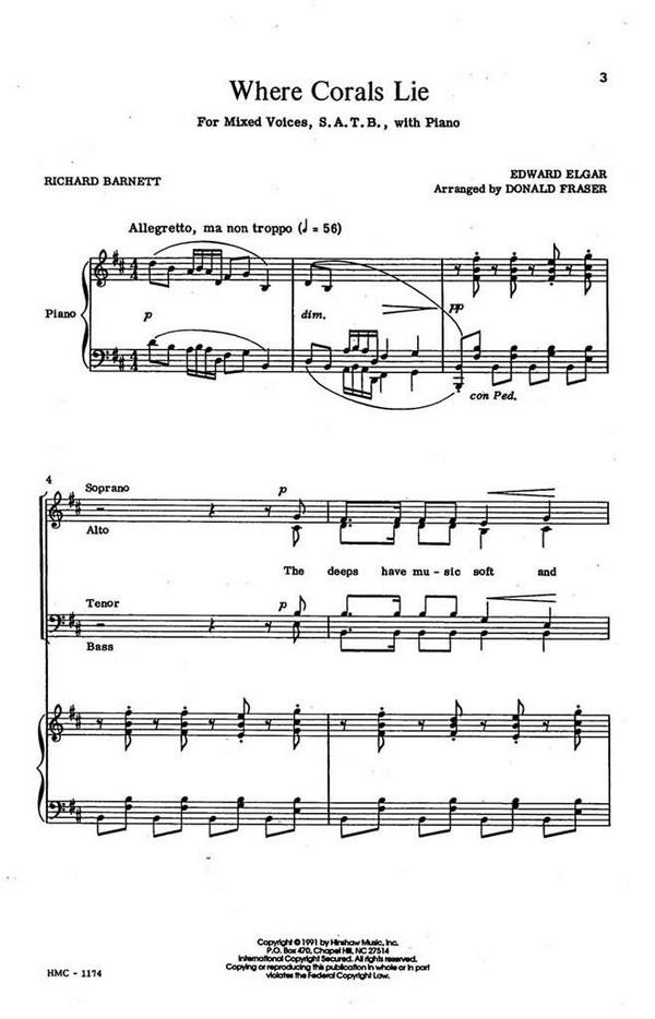 Edward Elgar, Where Corals Lie&nbsp;&nbsp;SATB, Piano&nbsp;&nbsp;Chorpartitur