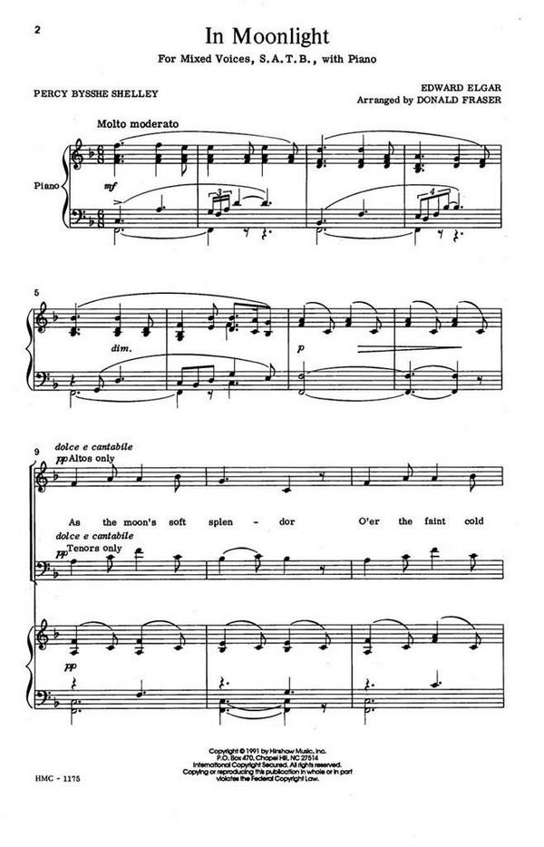 Edward Elgar, In Moonlight&nbsp;&nbsp;SATB, Piano&nbsp;&nbsp;Chorpartitur