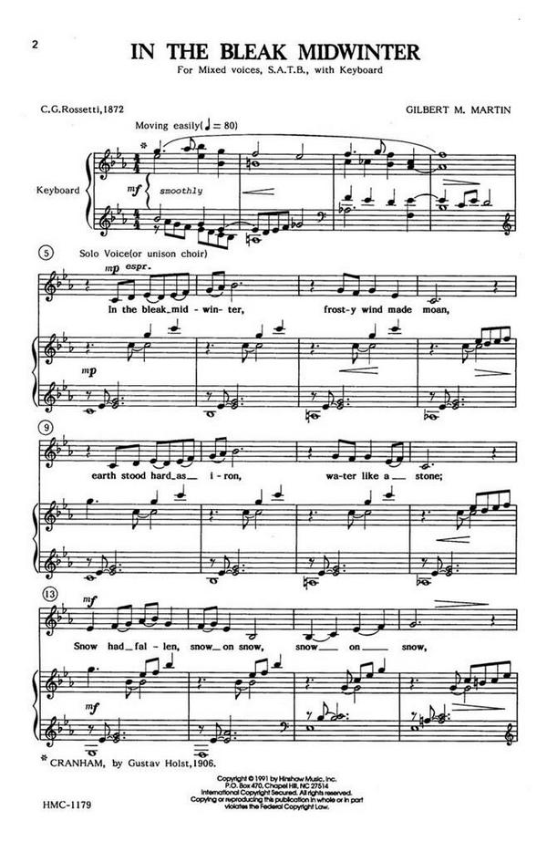 Gilbert Martin, In The Bleak Midwinter&nbsp;&nbsp;SATB and Keyboard&nbsp;&nbsp;Chorpartitur